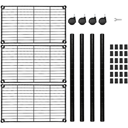 Simple Deluxe 3 Tier Shelf, 23*13*30Inch, Black, Plastic Caster Included HKSHLF23133003BPC